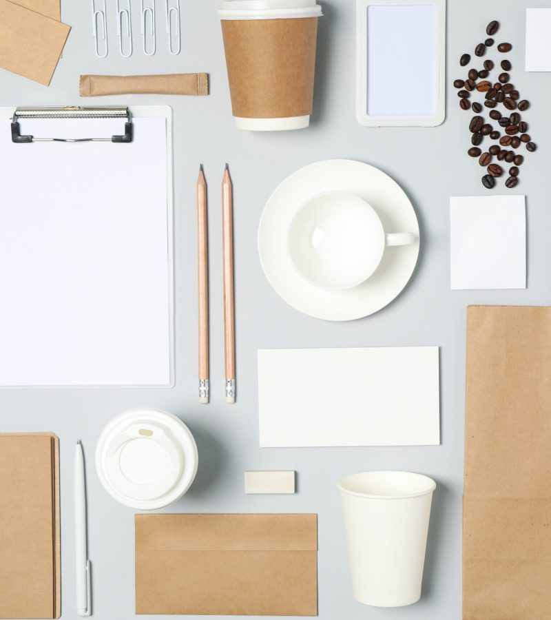 Mockup business brand template on light gray background, space for text