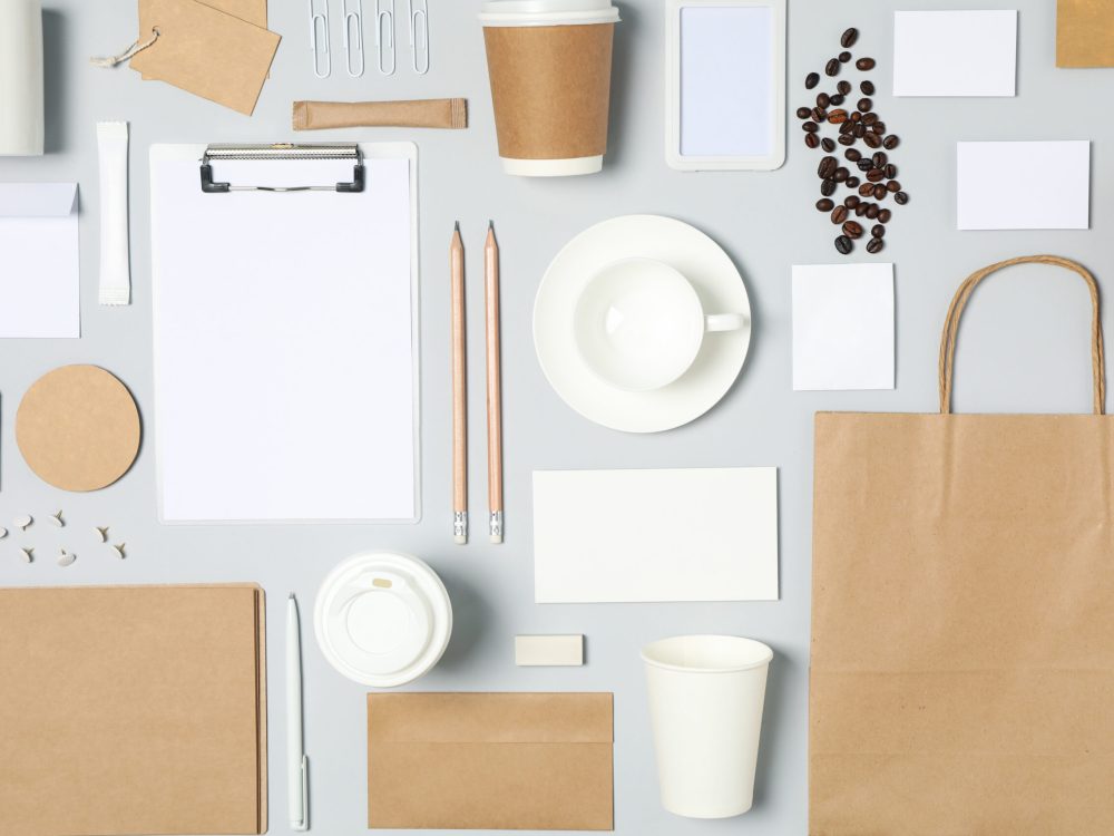 Mockup business brand template on light gray background, space for text